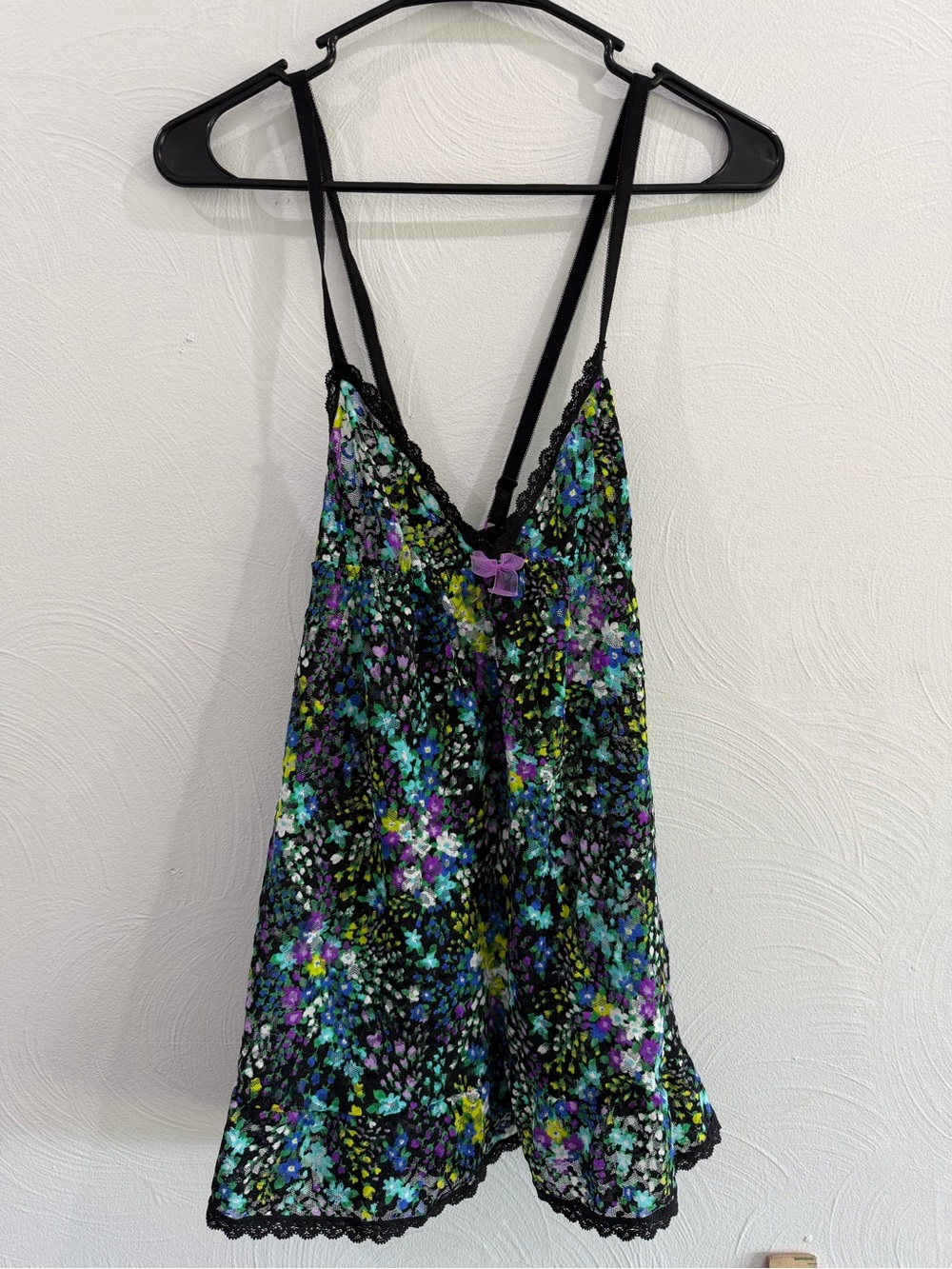 Victoria's Secret Black Multi Floral Lace-Trim Chemise
